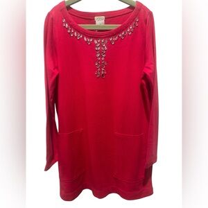 J CREW Girls Hot Pink Jeweled Long Sleeve Tunic